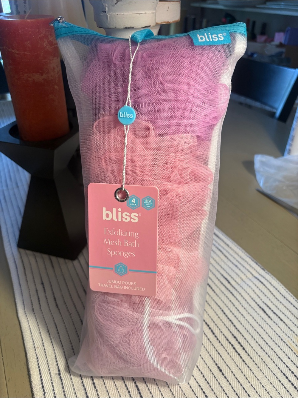Bliss Pink and Light Pink Exfoliating Mesh Bath Sponges Set